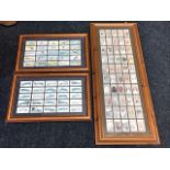 Three framed front & back glazed sets of mounted cigarette cards - Lambert & Butler motor cars,