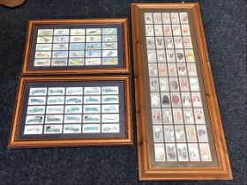 Three framed front & back glazed sets of mounted cigarette cards - Lambert & Butler motor cars,