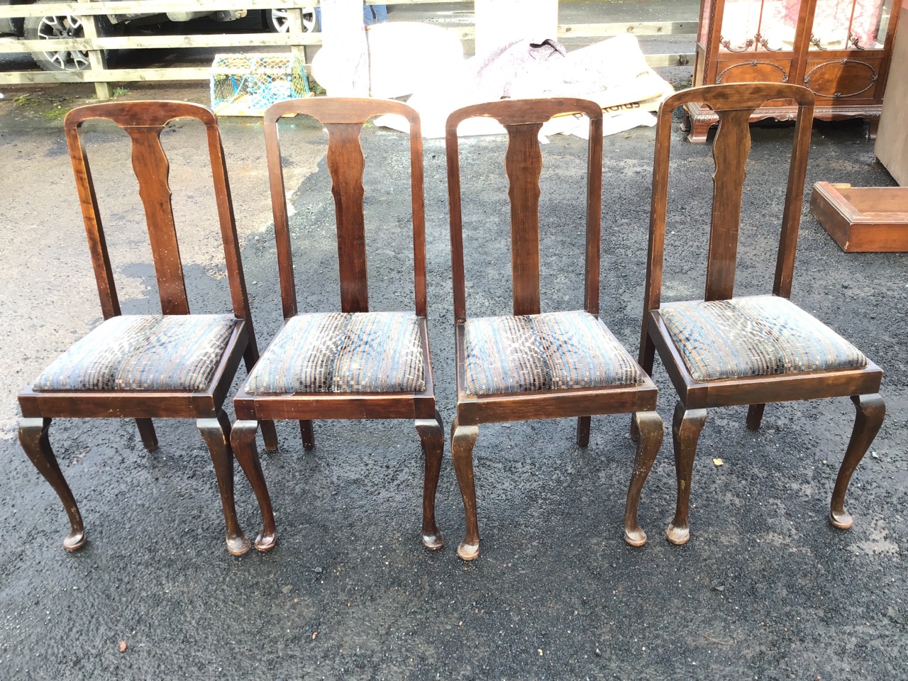 A set of four Edwardian hardwood Queen Anne style dining chairs, the arched backs with shaped - Image 2 of 3