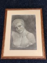 JR Forsyth, charcoal drawing of a marble bust of Apollo, signed, mounted & framed. (11in x 16.5)