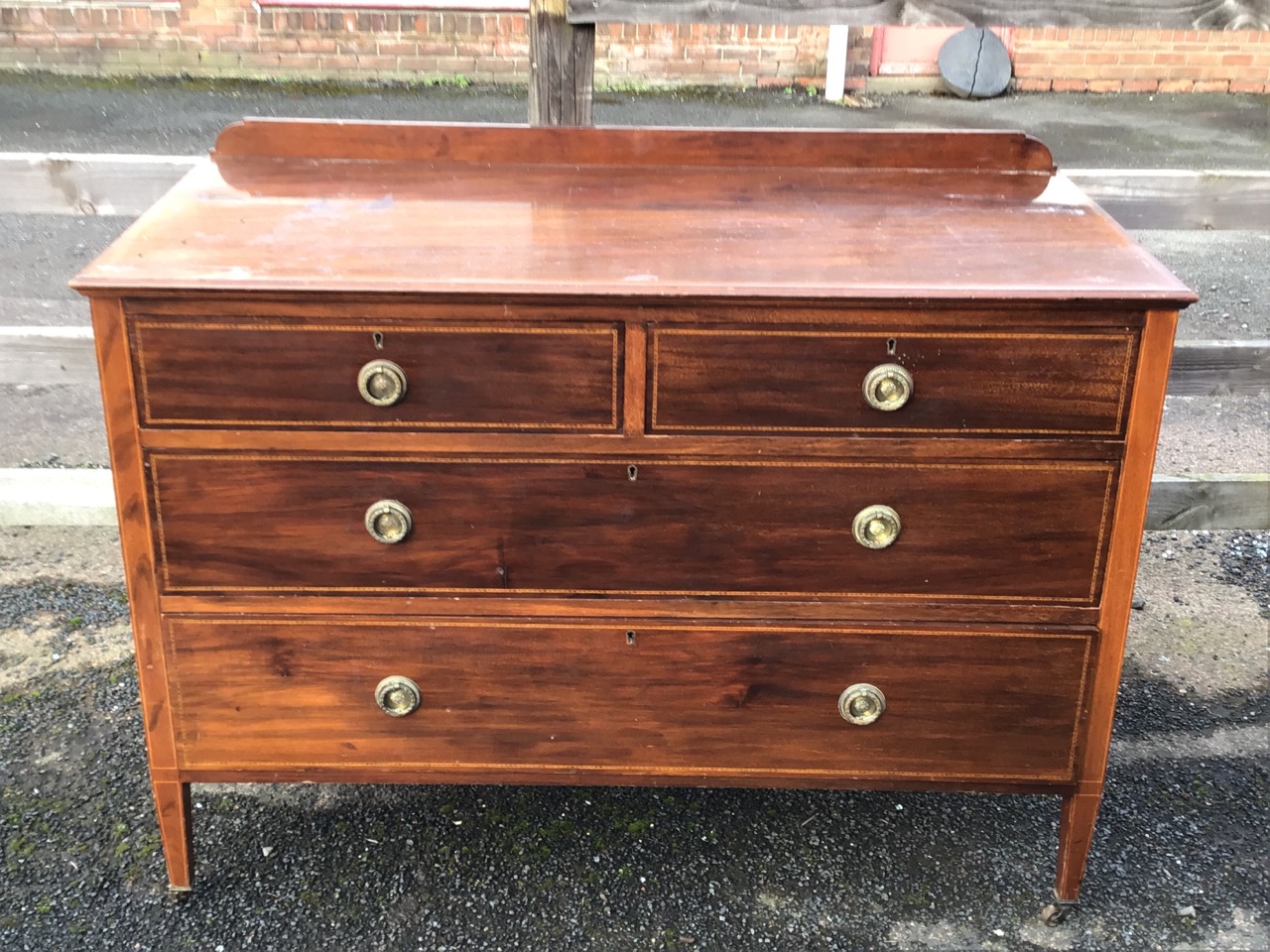 An Edwardian mahogany chest having two short and two long ebony & boxwood strung drawers with - Image 2 of 3