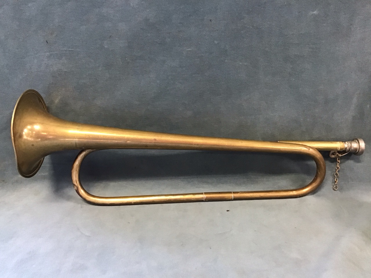 A brass valveless trumpet - 19.25in; and a copper & brass bugle - 12in. (2) - Image 2 of 3
