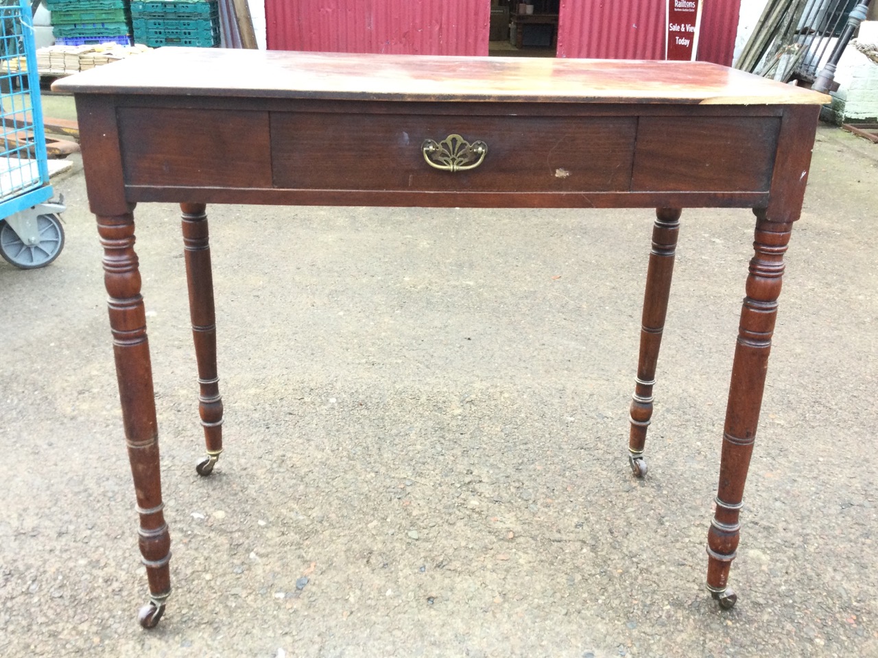An Edwardian mahogany side table, the rectangular top above a frieze drawer mounted with brass - Image 2 of 3