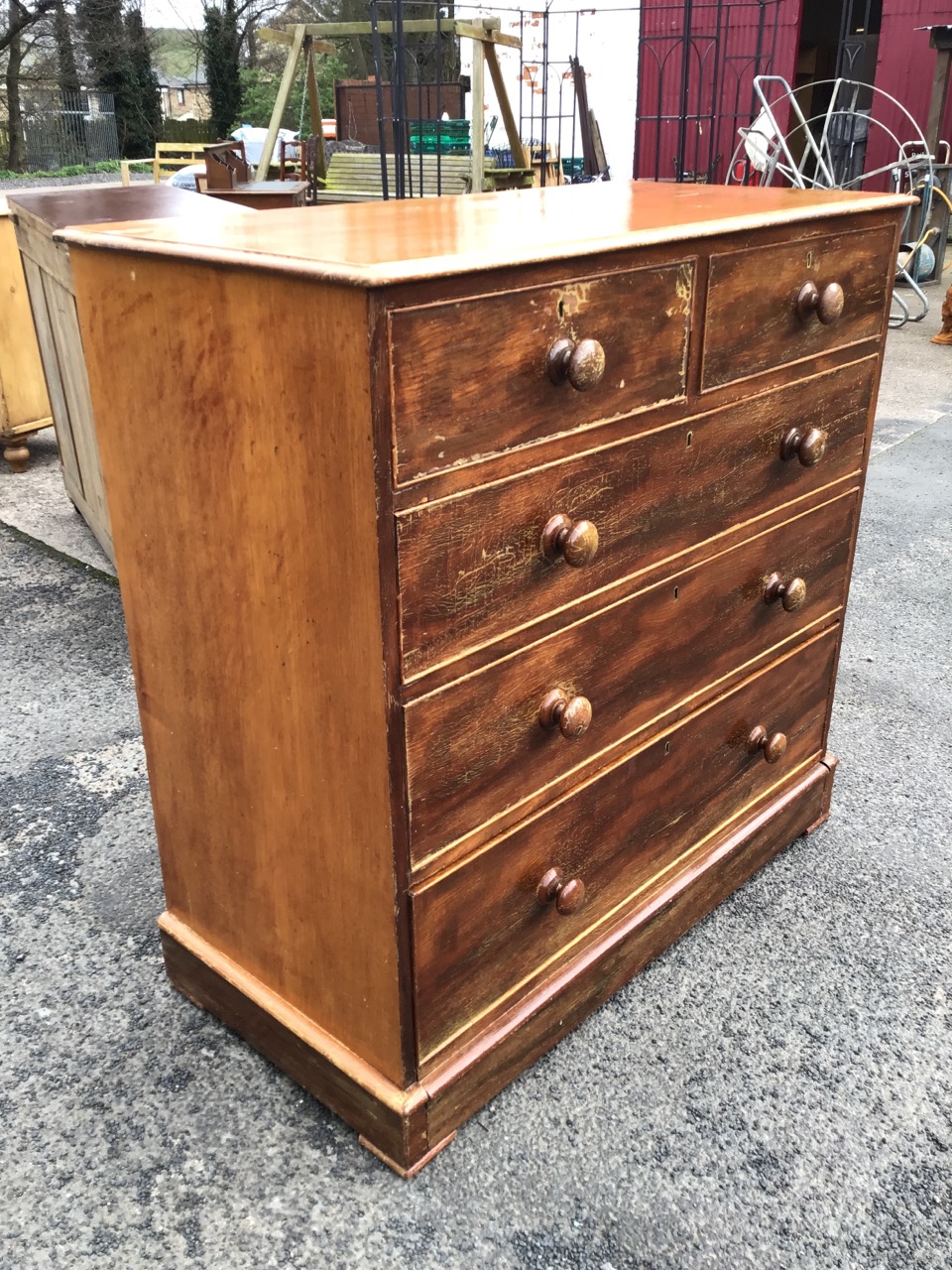 A Victorian mahogany chest of drawers with moulded top above two short and three long knobbed - Image 3 of 3