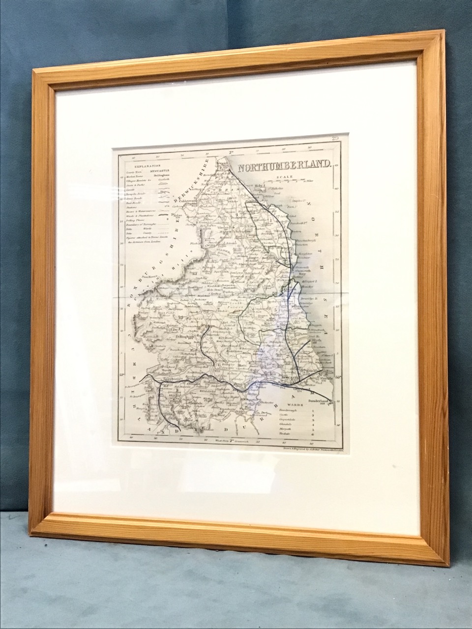 A handcoloured late Victorian map of Northumberland, the steel engraving after J Archer, mounted & - Image 2 of 3