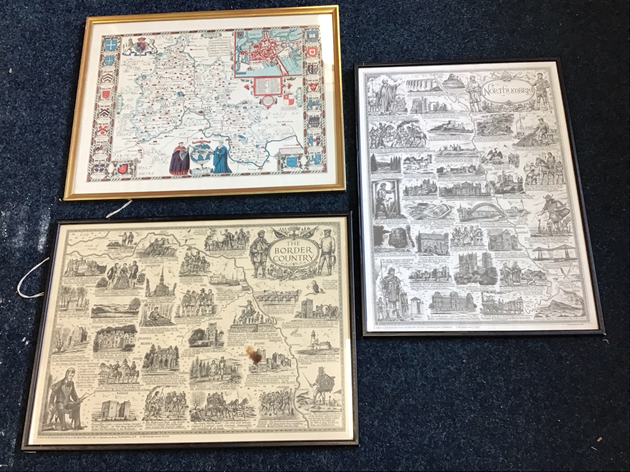 A framed coloured reproduction map of Oxfordshire - 20.75in x 15.25in; a Tweeddale Press map by
