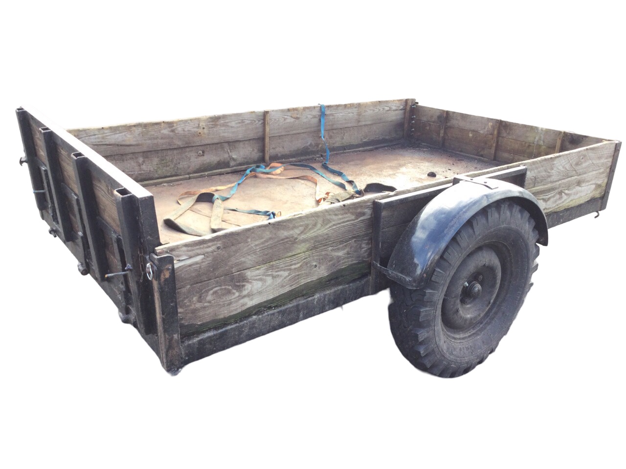 A large plank boarded box trailer with metal base and drop-side rear, having large pneumatic tyres - Image 3 of 3