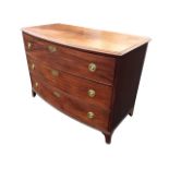 A nineteenth century mahogany bowfronted chest with moulded top above three long cockbeaded