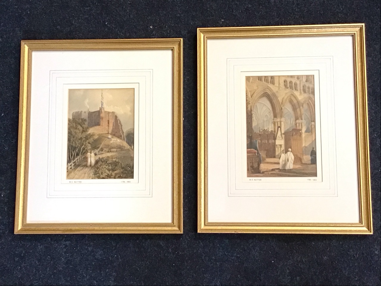 Matthew Ellis Nutter, a pair of watercolours, Carlisle Cathedral interior with clergy and the Half