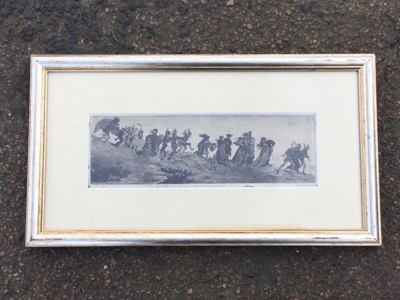 After James Tissot, etching, a parade in period costume dancing behind pipers, from Tissots work - Image 2 of 3