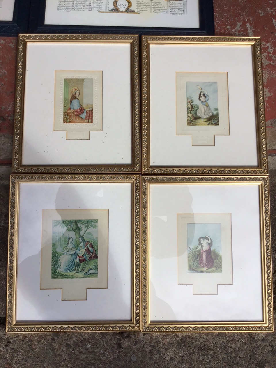 A set of four Victorian Baxter prints in later gilt frames with embossed borders and titles; and a - Image 2 of 3