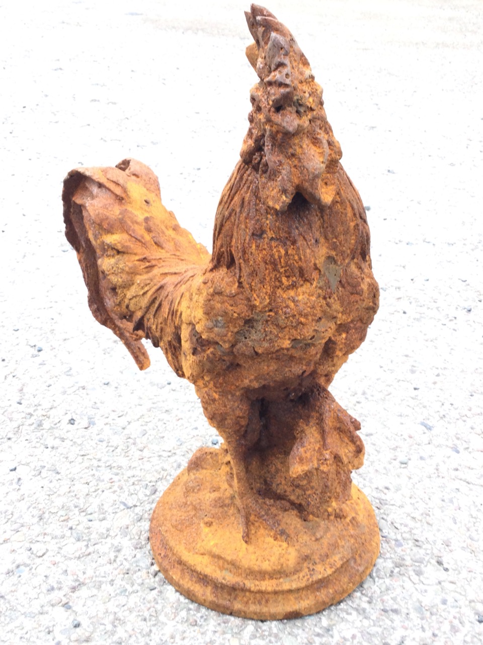 A rusty cast iron model of cockerel, raised on circular moulded base. (16.5in) - Image 3 of 3