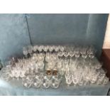 Miscellaneous drinking glass - wine sets, brandy, whisky, sherry and liqueur, some cut glass, eggnog