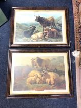 A pair of Victorian chromolithographs, highland landscapes with sheep and cattle, titled Glen Fyne &