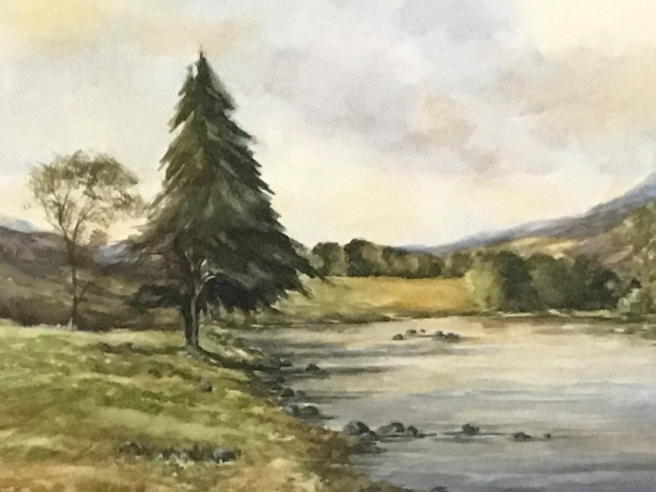 Rob Gordon, watercolour, river landscape with trees, signed, dated, mounted & framed. (14in x 10. - Image 2 of 3