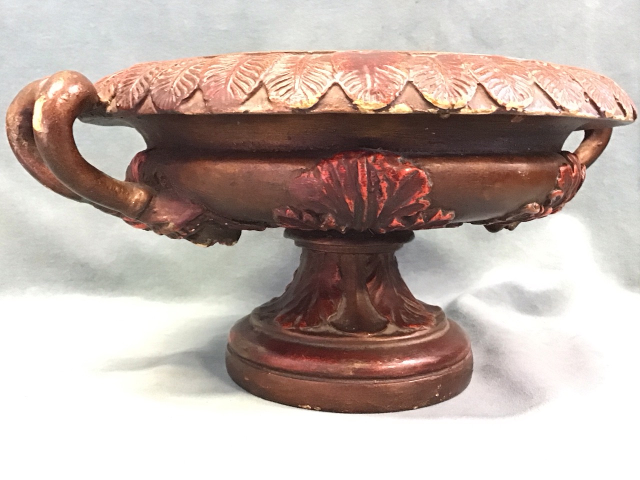 A C19th terracotta urn painted in imitation of red jasper with stiff leaf rim above an acanthus - Image 3 of 3