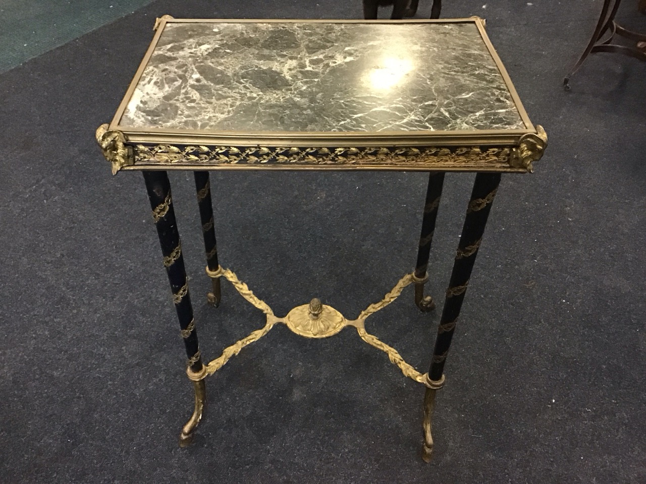 A C19th rectangular Louis XVI style marble top ebonised and ormolu mounted guéridon centre table - Image 2 of 3