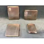 Four hallmarked silver cigarette cases - foliate engraved - Birmingham 1906, and three engine turned