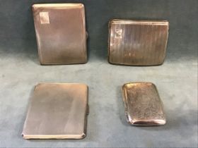 Four hallmarked silver cigarette cases - foliate engraved - Birmingham 1906, and three engine turned