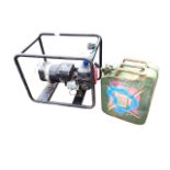 A petrol powered electric generator on tubular stand - A/F; together with a 20L jerry can. (2)