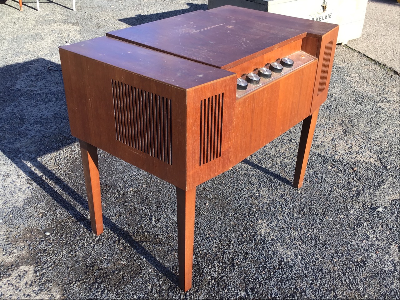 A 60s mahogany HMV stereo record player with perspex control panel and brushed aluminium knobs - Image 2 of 3