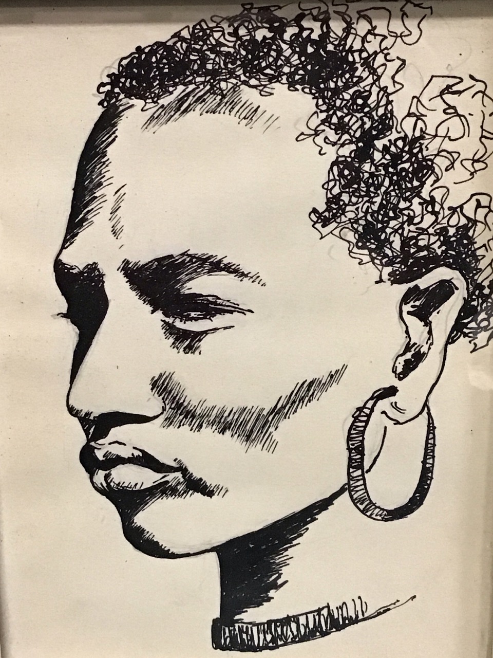 Three pen and ink portrait head studies of African people in traditional dress, monogrammed SP, - Image 2 of 3