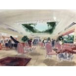 Richard Burnett, watercolour & gouache, perspective design for a hotel bar, titled The Bar “Les A”