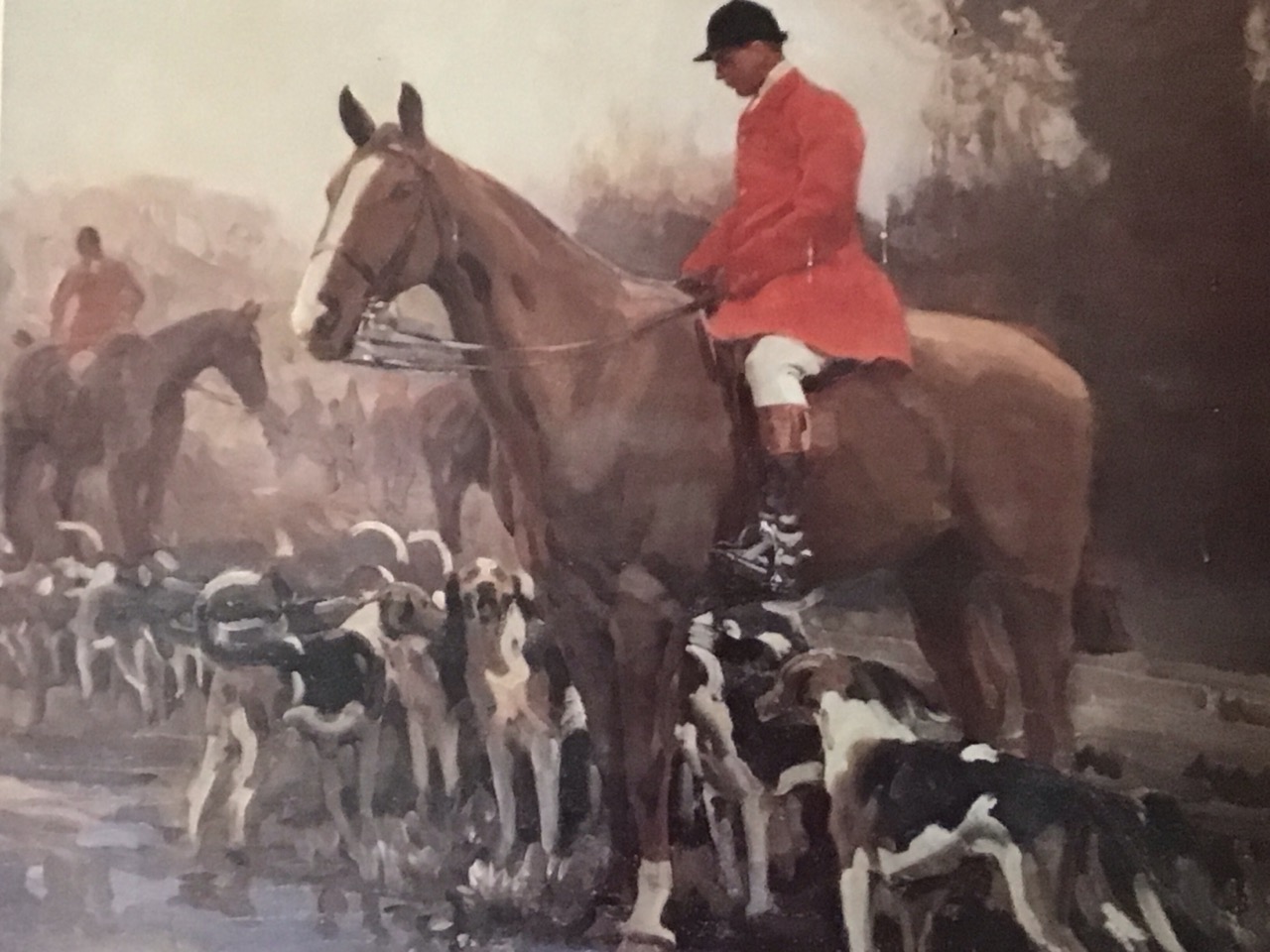Alfred Munnings, coloured print, titled The Huntsman and Hounds, signed in the print, mounted & - Image 2 of 3