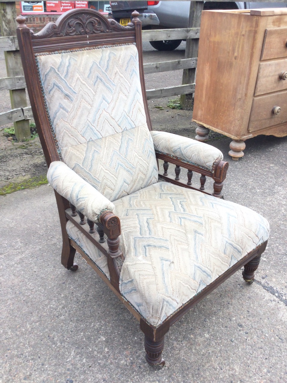 An Edwardian mahogany armchair, the foliate carved back with turned finials above an upholstered - Image 3 of 3