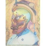 Catto, lithograph in colours, a steampunk head, signed and dated in the print, mounted and