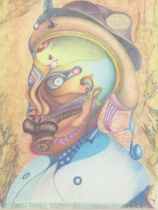 Catto, lithograph in colours, a steampunk head, signed and dated in the print, mounted and