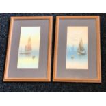 Frank Holme, watercolours, a pair, sailing boats at sea with gulls, signed in pencil, mounted &