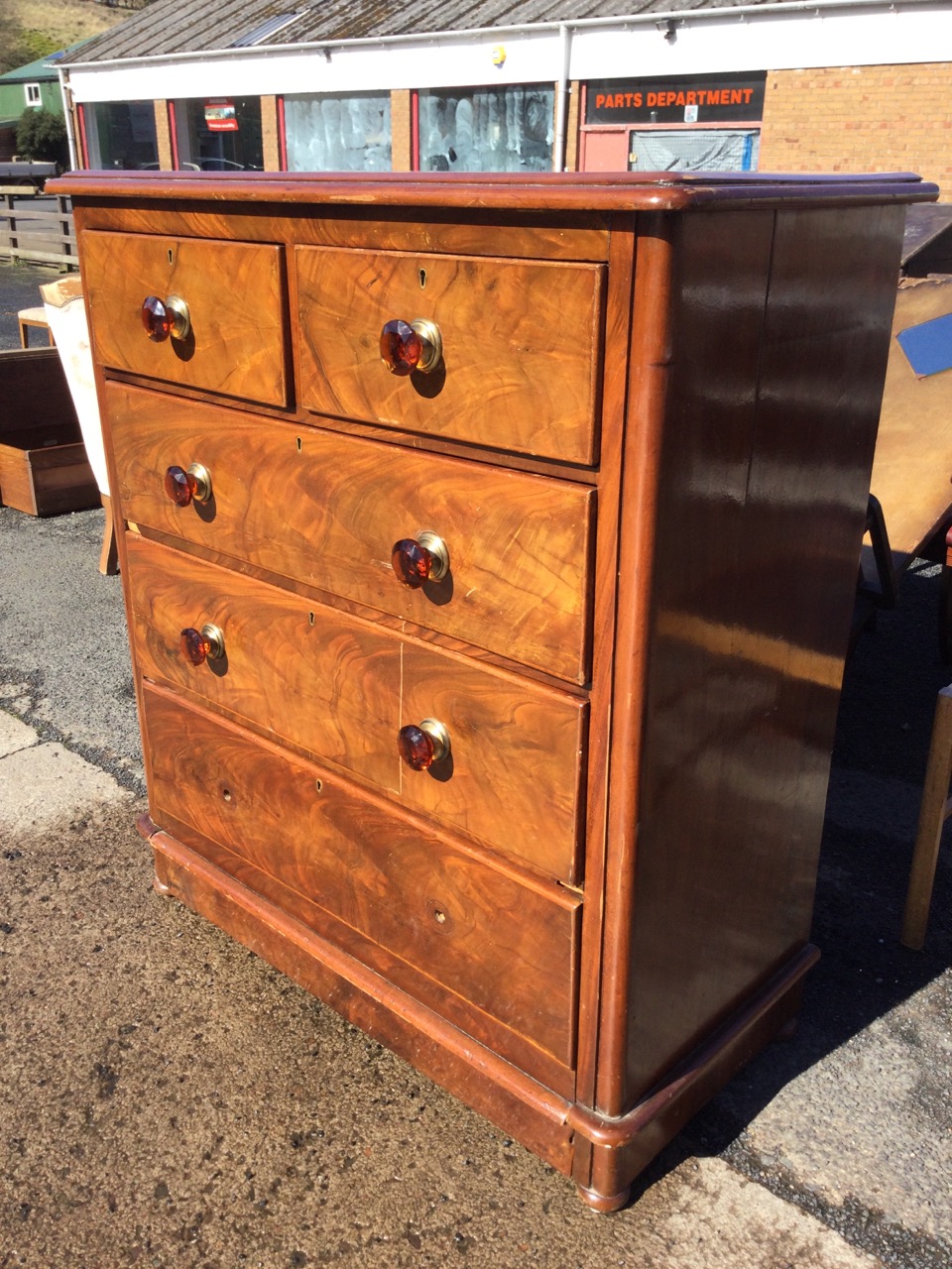 A Victorian mahogany chest of drawers with rounded moulded top above two short and three long - Image 3 of 3