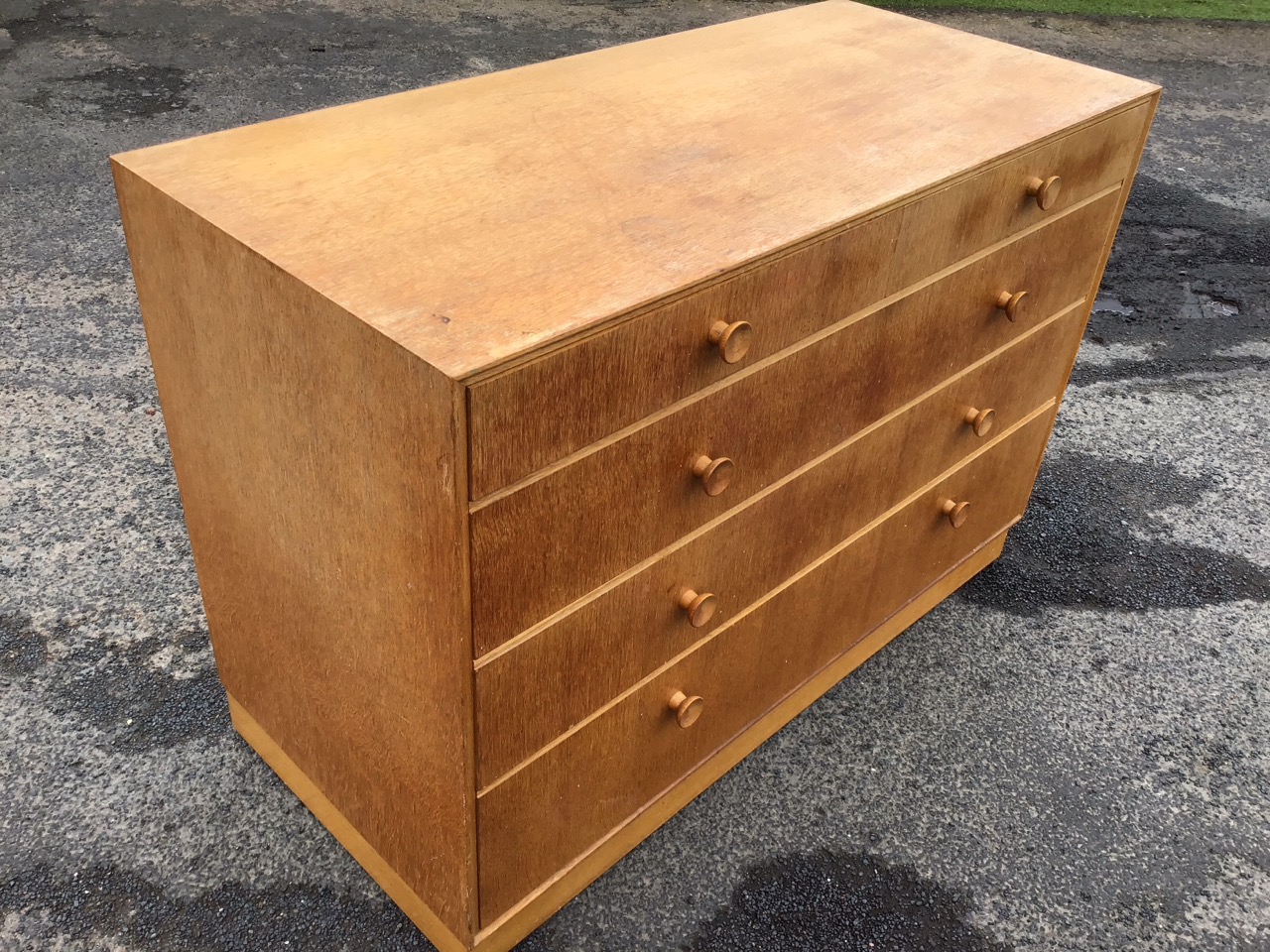 A 60s Meredew oak chest with two short and three long graduated knobbed drawers, above a recessed - Image 3 of 3
