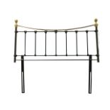 A Victorian style 5ft brass & iron headboard with curved rail above spindles, the cornerposts with