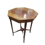 An Edwardian octagonal mahogany occasional table with chequer strung top and dentil inlaid edge