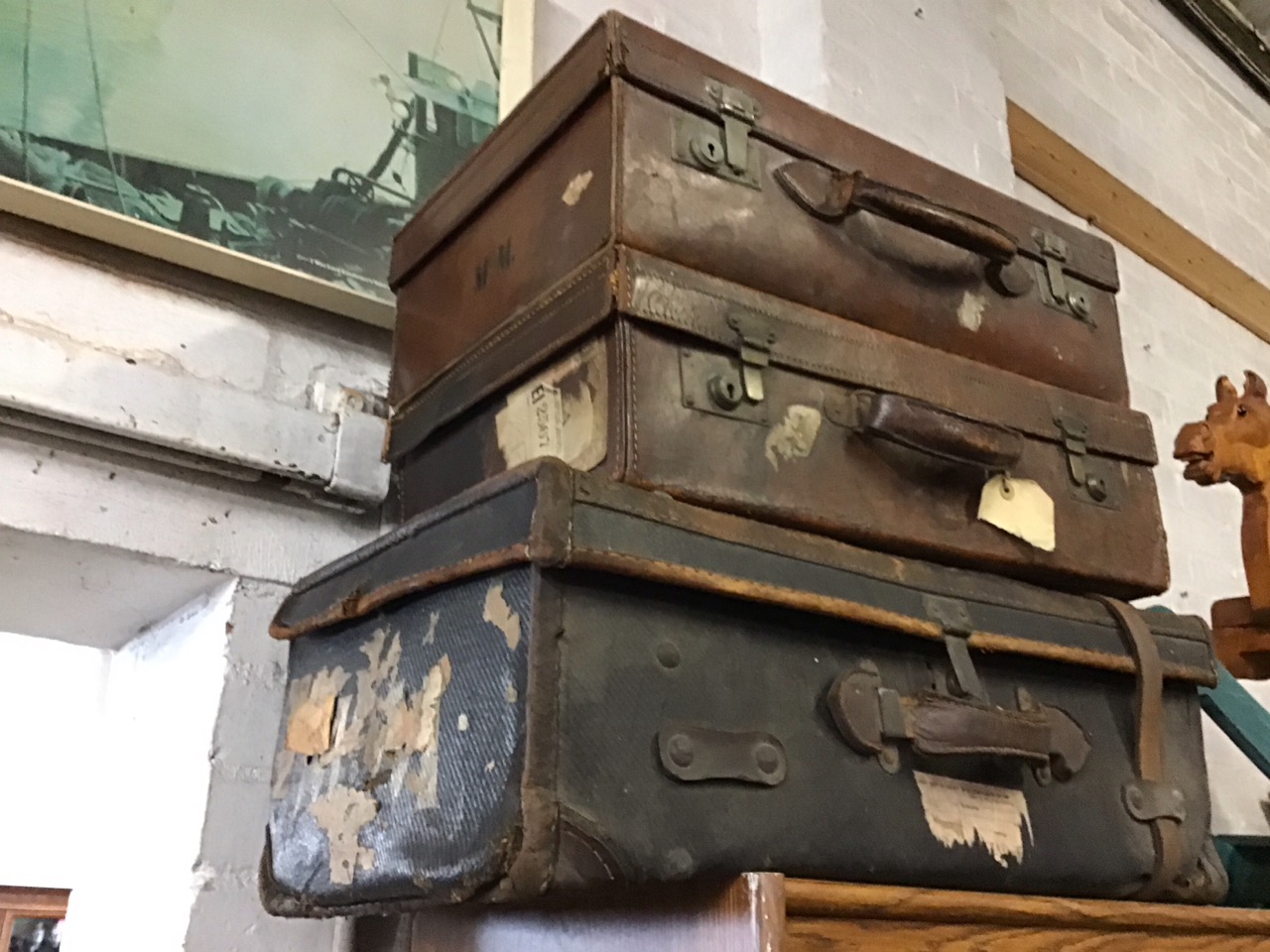 An Edwardian lined leather suitcase with chromed mounts - initialled McM, with key; another lined - Image 3 of 3