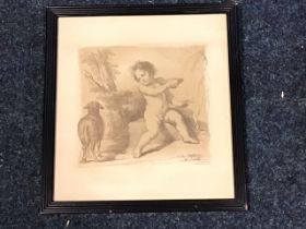 Francesco Bartolozzi, after Guercino, etching & engraving, a boy with lamb by spring in landscape,