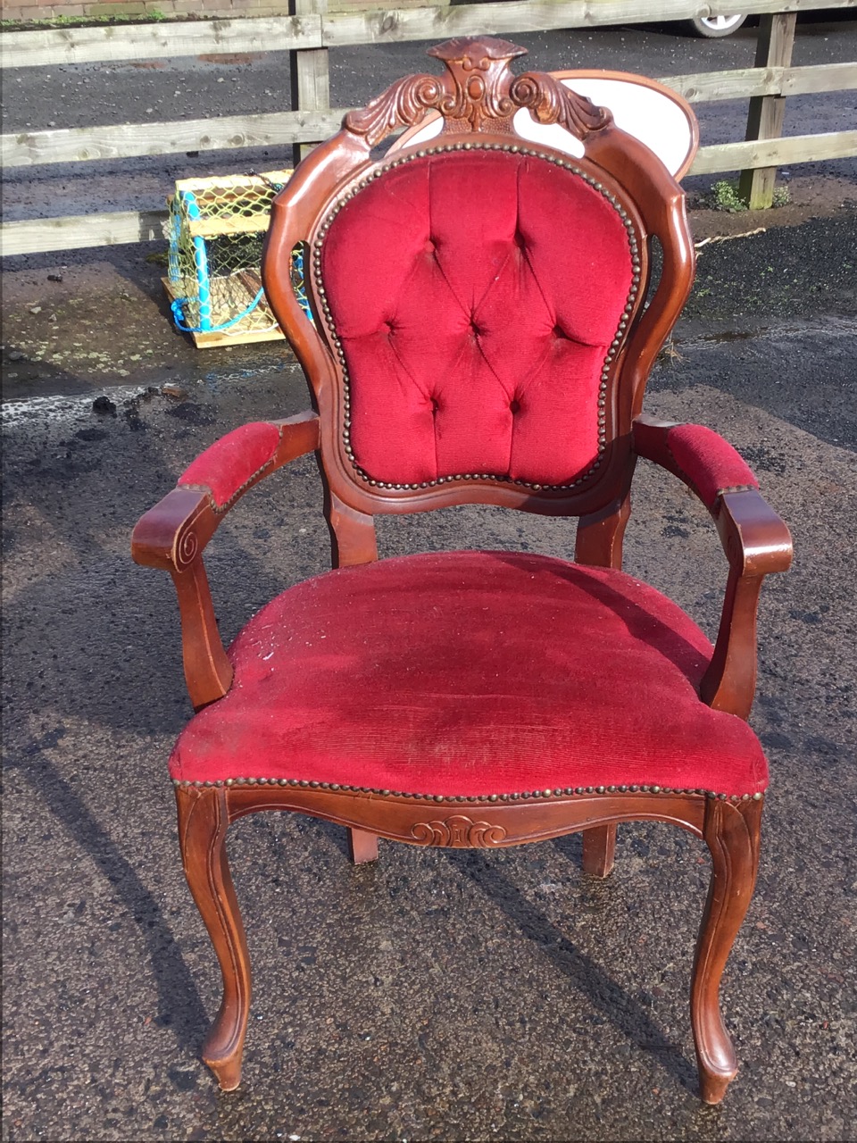 A mahogany armchair with button upholstered back with carved crest above a flared serpentine - Image 2 of 3