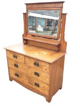 A Victorian burr oak dressing table by Robson & Sons with rectangular bevelled mirror on shaped