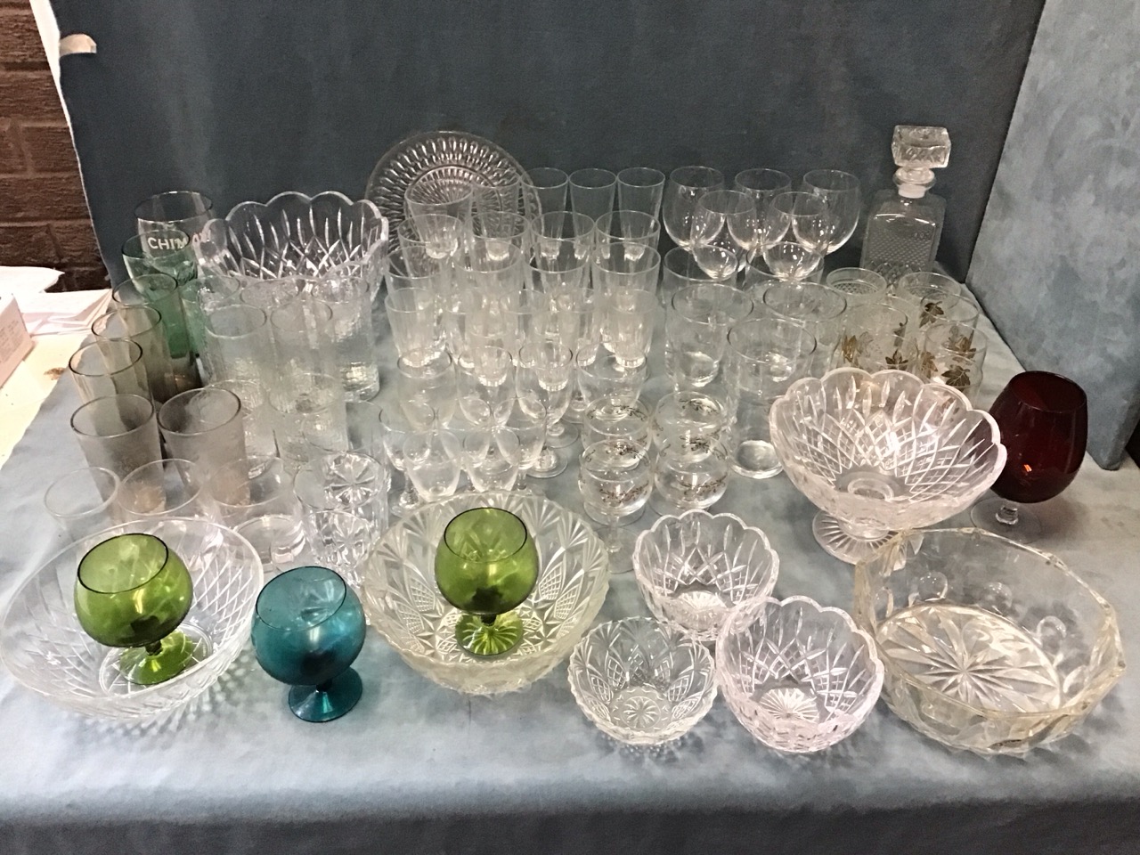 Miscellaneous drinking glasses including wine, sherry, tumblers, brandy balloons, highballs, beer,