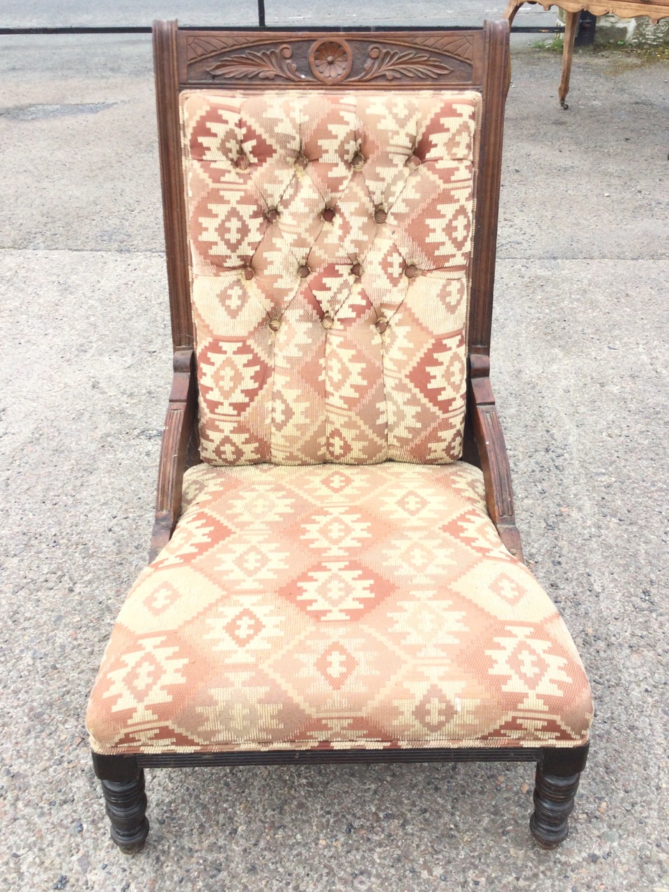 An Edwardian mahogany upholstered chair with foliate carved crestrail and rectangular buttoned - Image 2 of 3