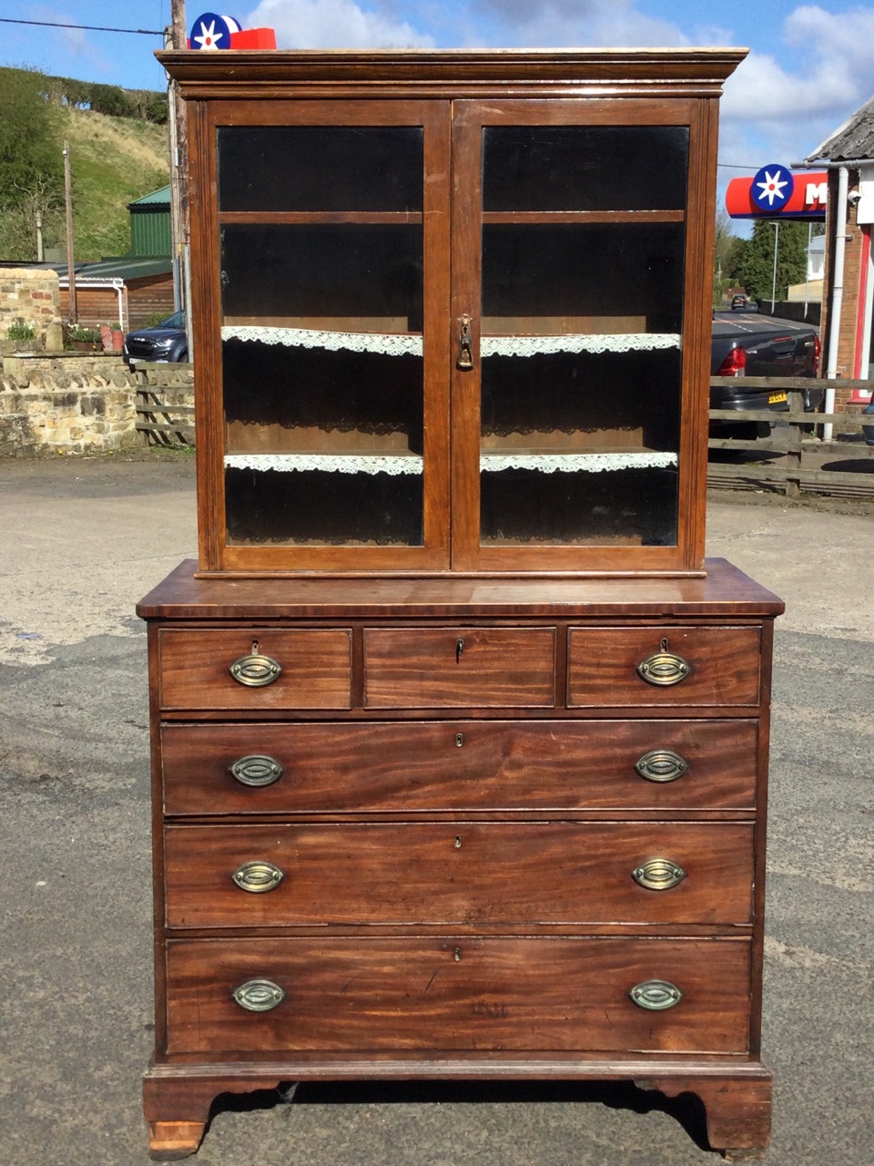 An Edwardian mahogany cabinet top with glazed doors raised on an associated Georgian mahogany - Image 2 of 3