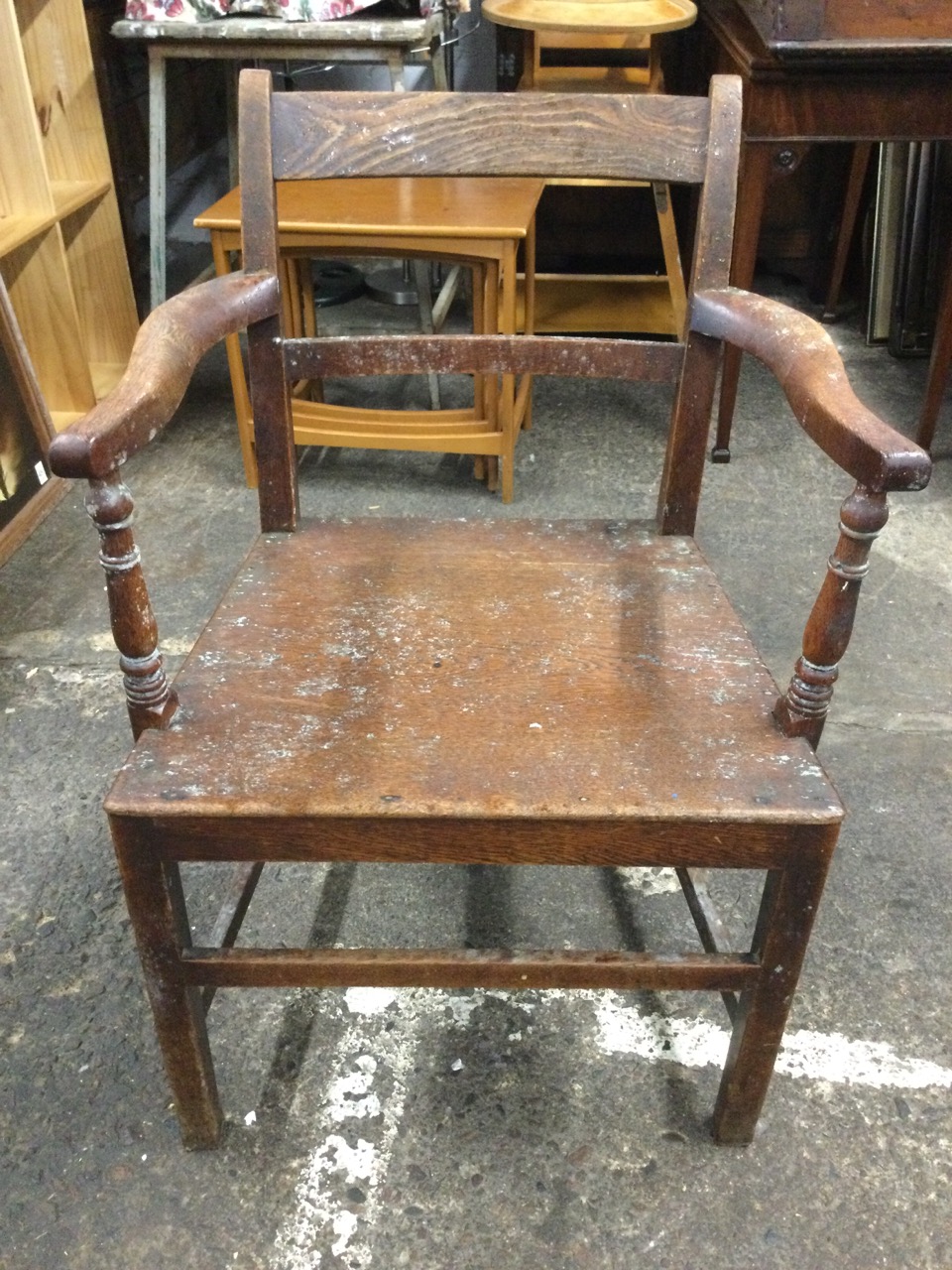 A nineteenth century elm & oak country elbow chair with bar back and shaped arms supported on turned - Image 2 of 3