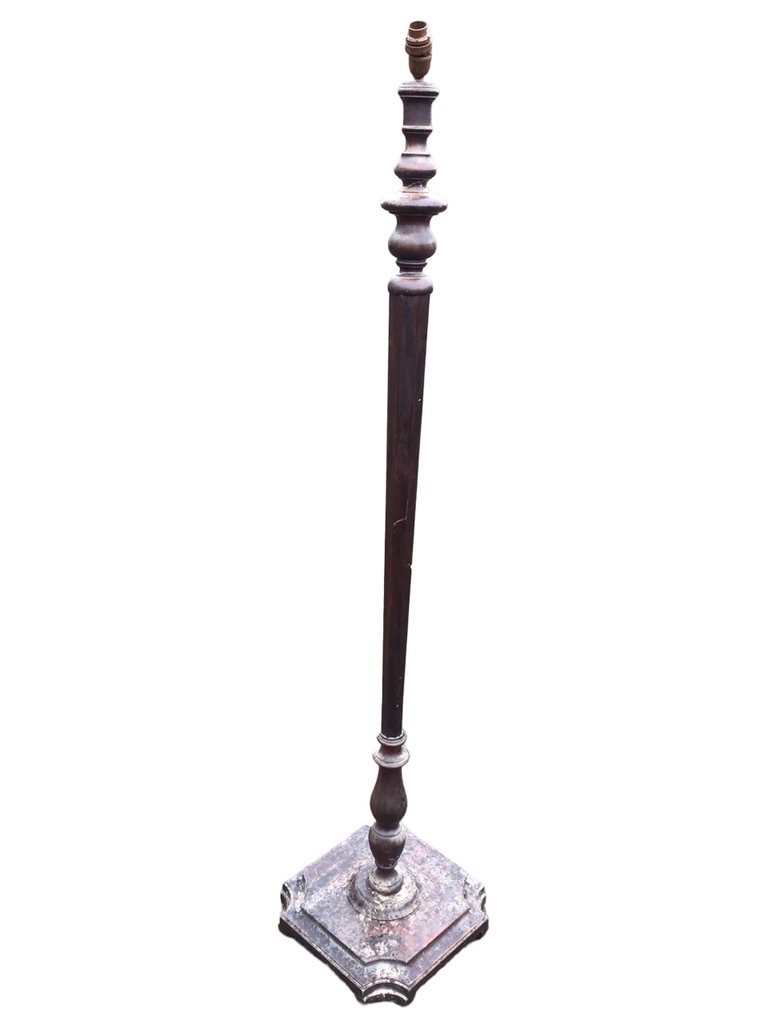 A late Victorian rosewood standard lamp with turned tapering octagonal column on square moulded