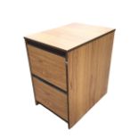 A modern teak effect two-drawer filing cabinet. (18.5in x 23.75in x 28.5in)