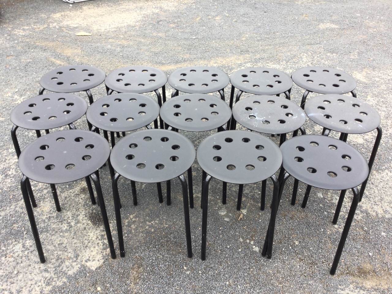 Fourteen circular stools with pierced seats on tubular legs - used as marquee seats for - Image 2 of 3