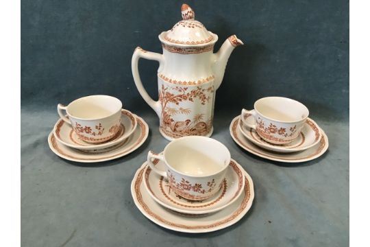 A Masons Ironstone eight-piece coffee service in the Quail pattern - coffee pot, cups & saucers, - Image 3 of 3