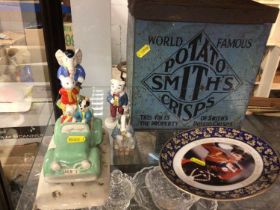 Small group of Rupert figures and Smiths crisps advertising box