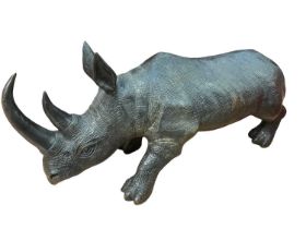 Large modern bronze model of a black rhino, 48cm long